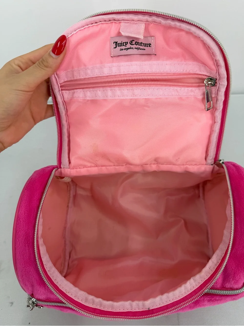 Juicy Couture Pink Velour Rhinestone makeup bag Train Case Y2K 2000s Mcbling